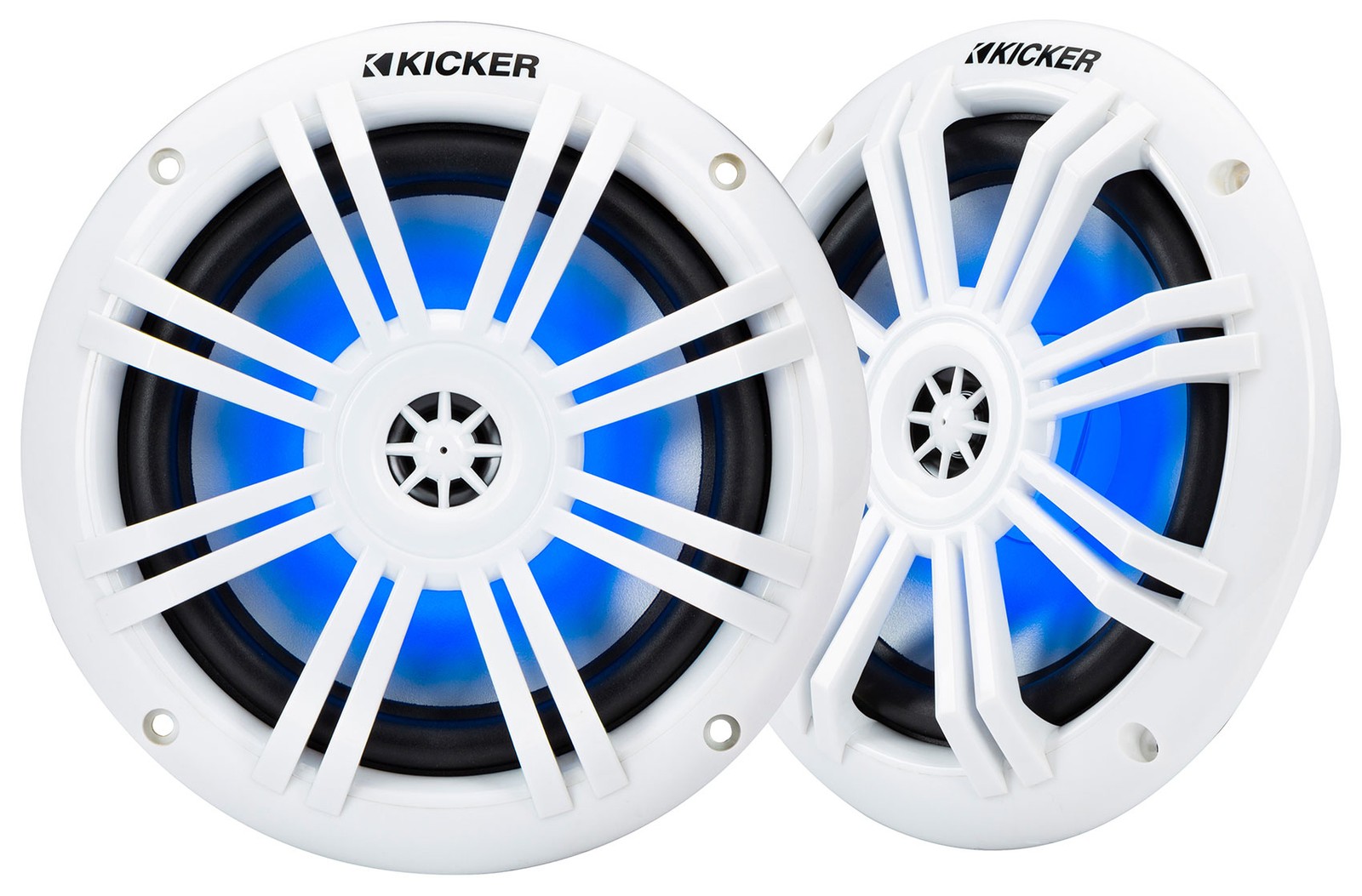 Kicker 51KM604WL KM60 6.5" Marine Speakers w/RGB LEDs, White, 4-Ohm Boat Stereo