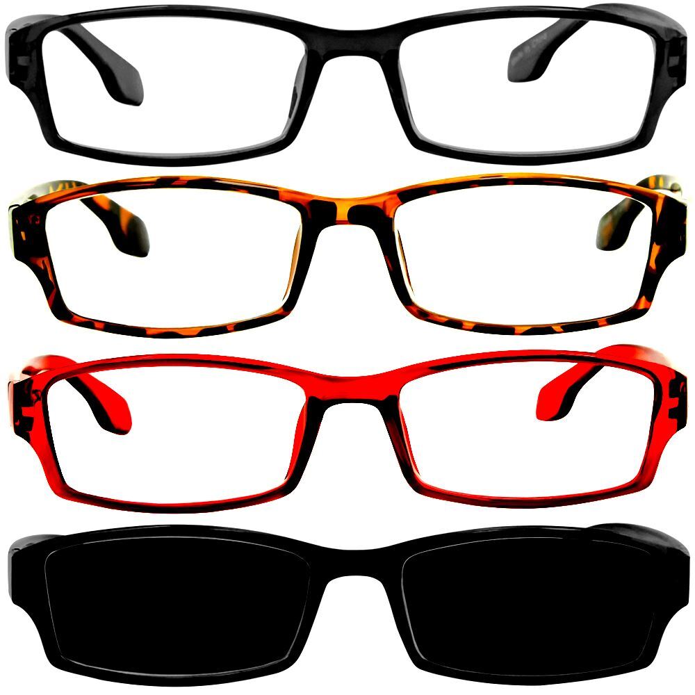 NEW Reading Glasses | 4 Pack | Black Tortoise Red Sun | Flex Hinges