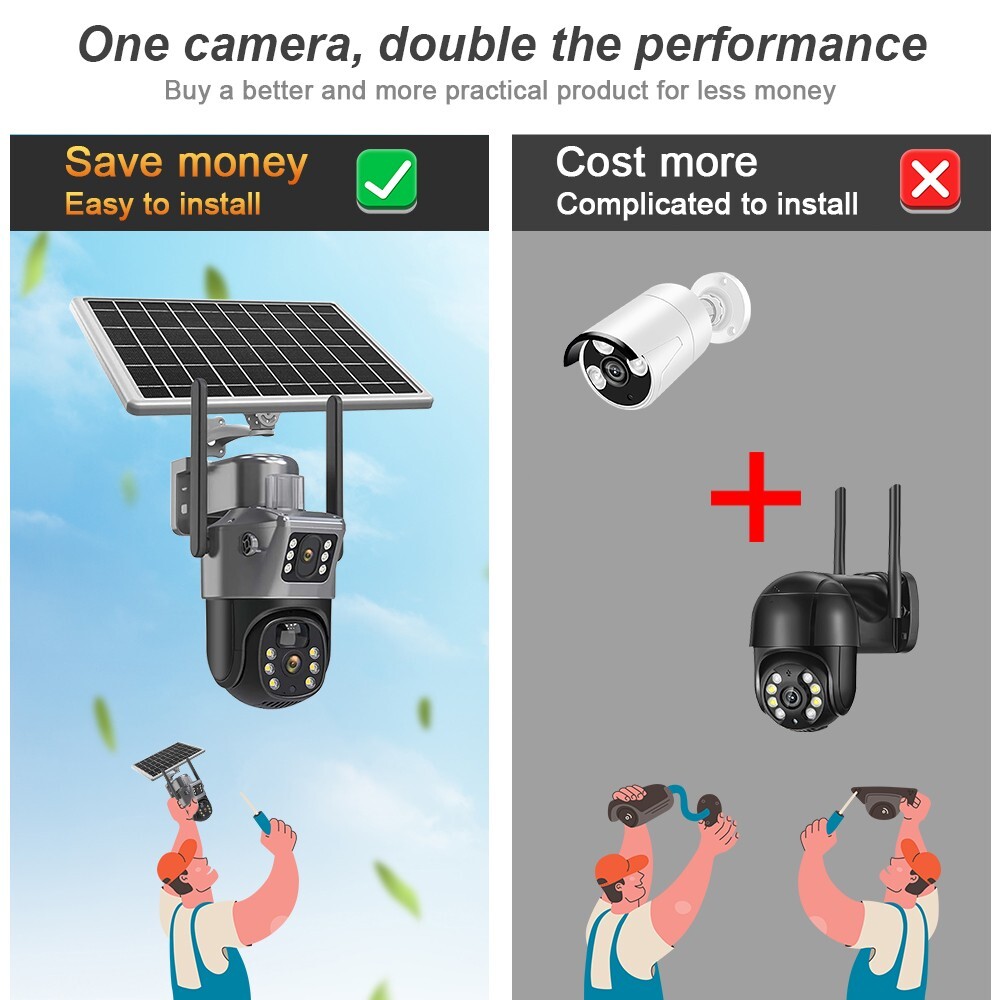 8MP Solar Battery Powered Outdoor Pan/Tilt Home Security Camera System Wireless