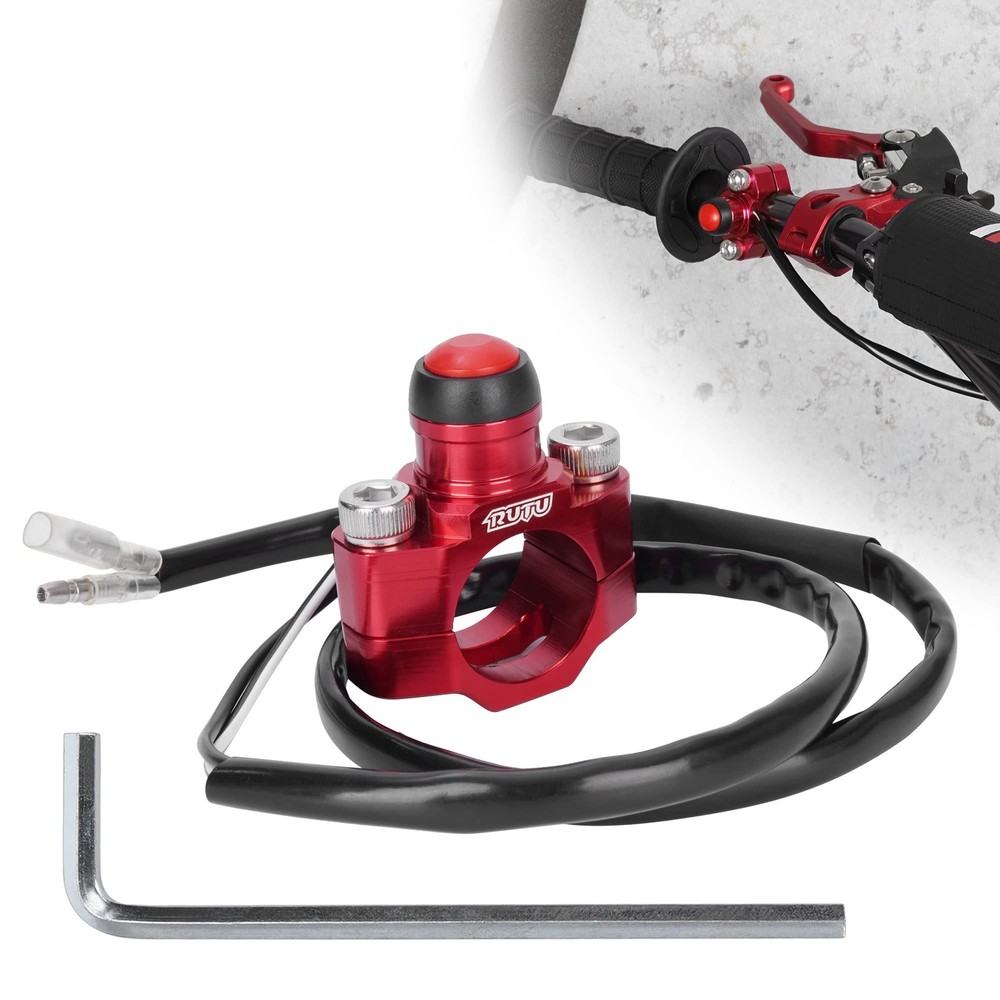 CNC Universal Motorcycle Engine Stop Start Kill with Mounting Backplate, Red