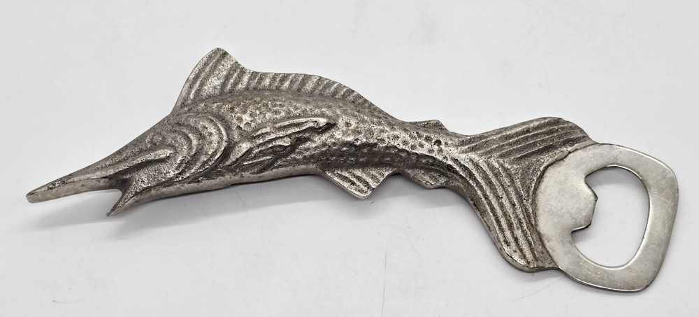 Rare Vintage Silver Nautical Themed Figural Marlin Fish Bottle Opener