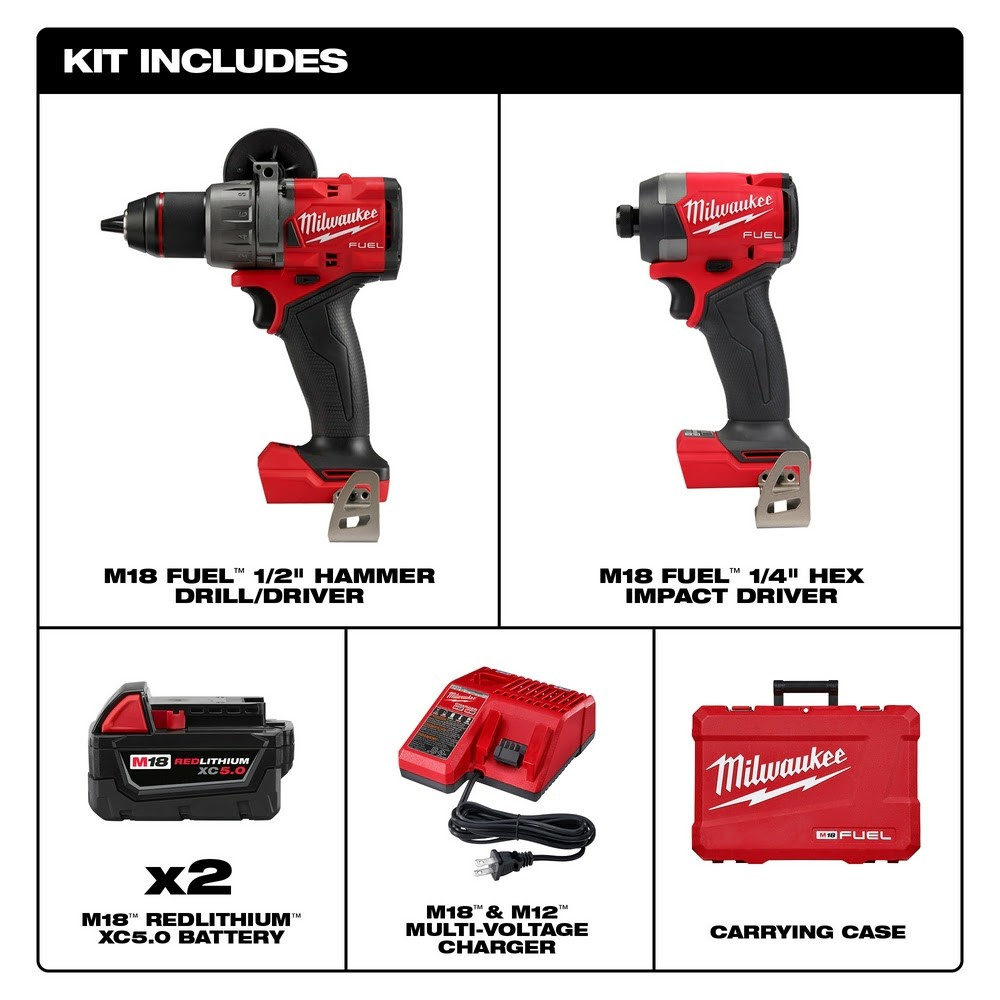 Milwaukee 3697-22 M18 FUEL 18V 2-Tool Combo Kit (Hammer Drill & Impact Driver)