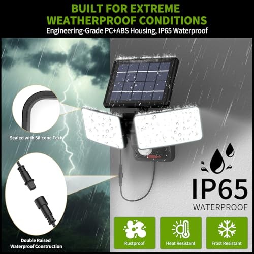 Solar Security Light with USB Power for Cams, Detachable Solar Panel & 15ft