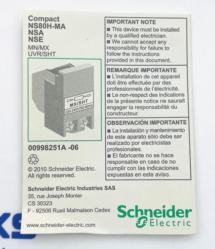SCHNEIDER ELECTRIC 28072 Shunt Trip