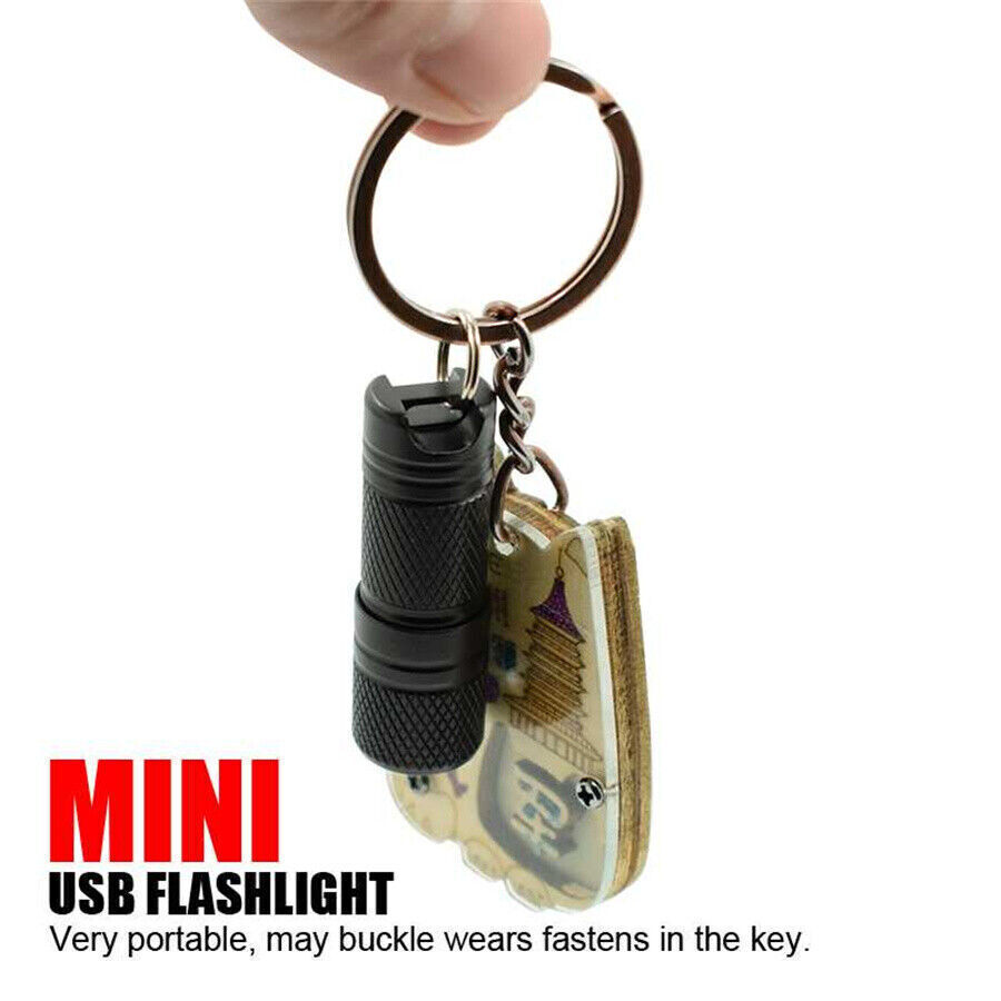 Portable Mini Flashlight USB White LED Light Keychain Torch with 10180 Battery