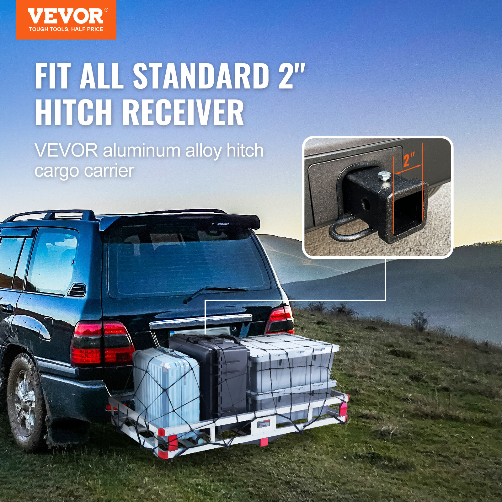 Hitch Mount Cargo Carrier 49.4x22.4x7.1 in 500lb Aluminum Fits 2" Receiver