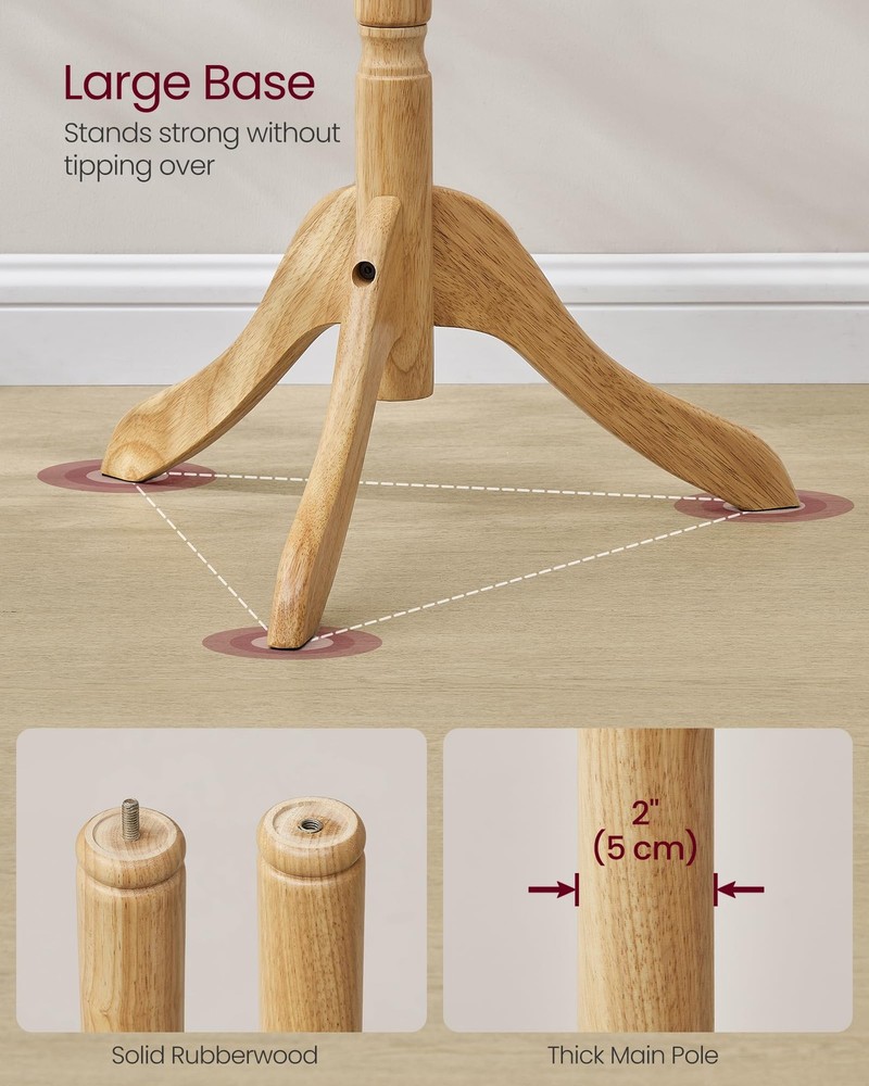VASAGLE Solid Wood Coat Rack and Stand, Free Standing Hall Natural Beige