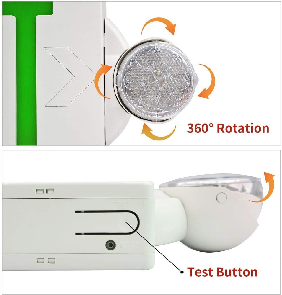 2 Pack LED Exit Sign Emergency Light–Hi Output Compact Combo UL listed (Green)