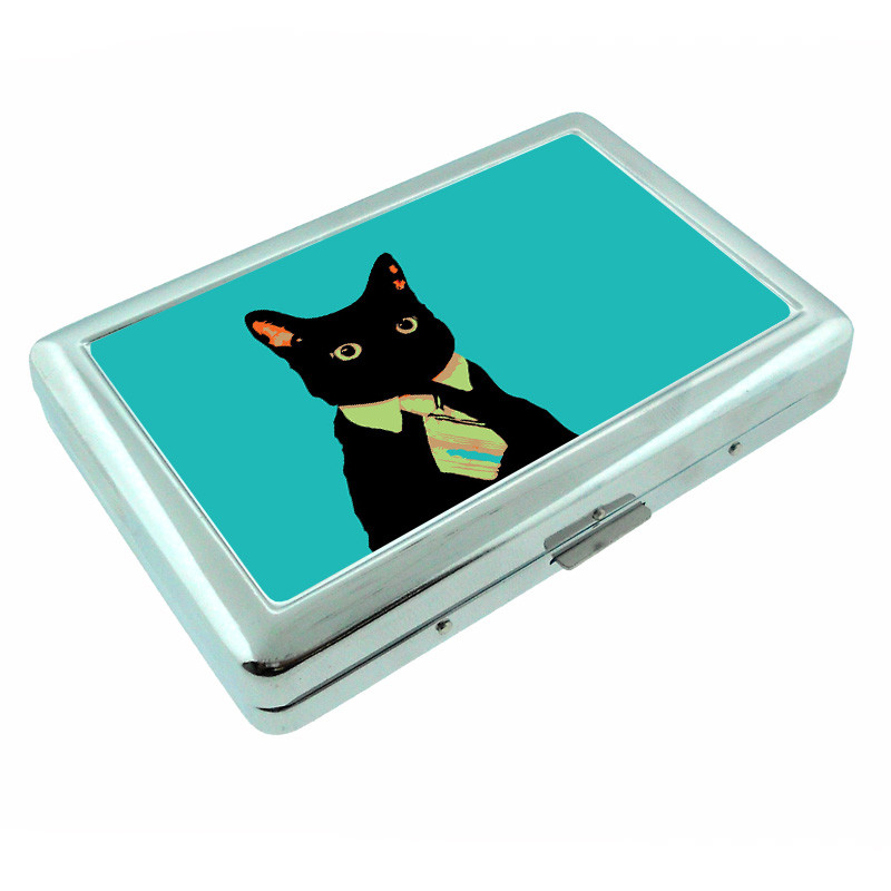 Black Cat Em8 Silver Metal Cigarette Case RFID Protection Wallet