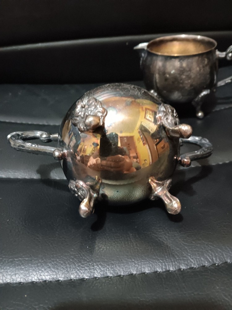 Vintage Silver Plated Creamer & Lidded Sugar Footed