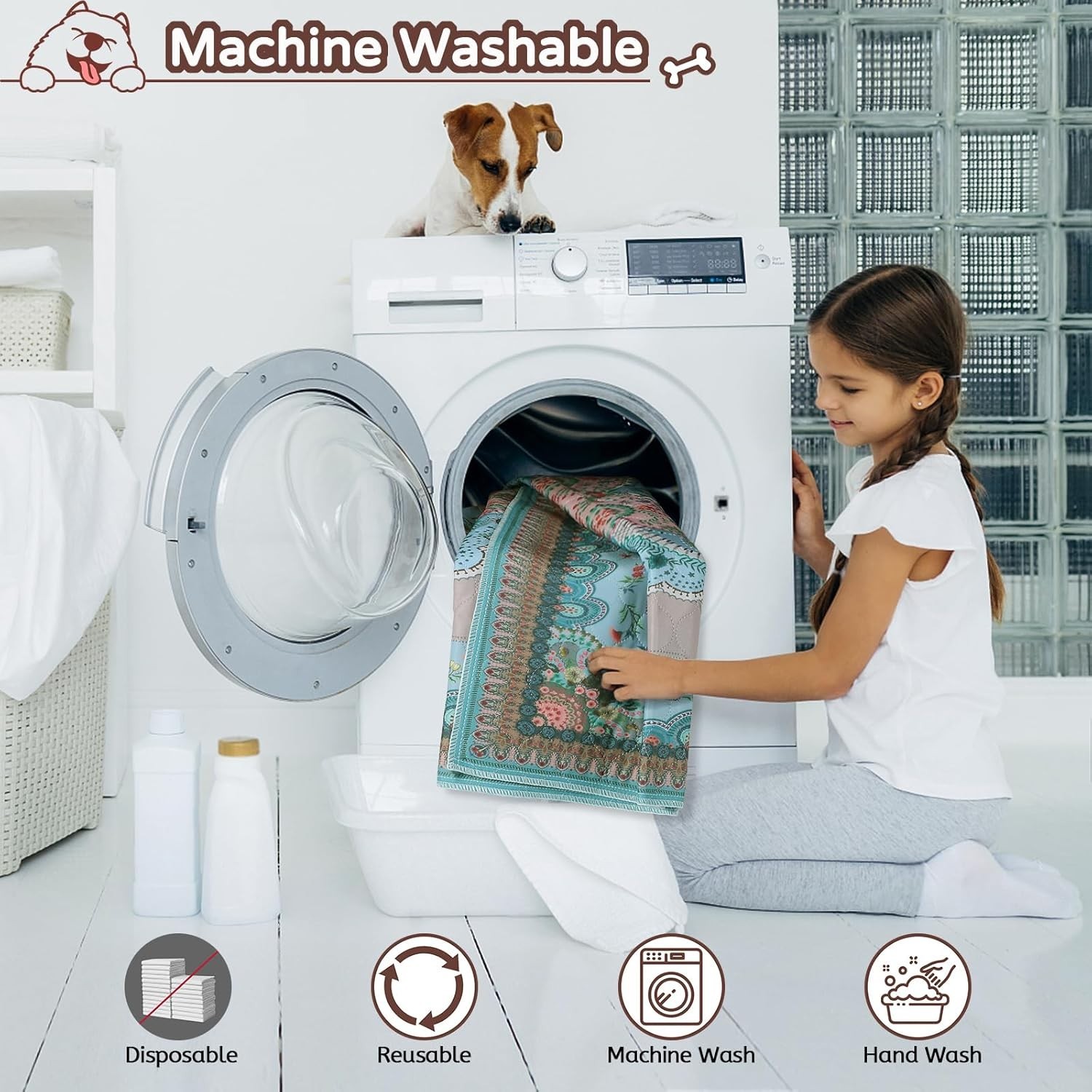 Washable Puppy Pee Pads for Dogs with Pheromones (Bohem 24" X24" 2 Pack), Traini