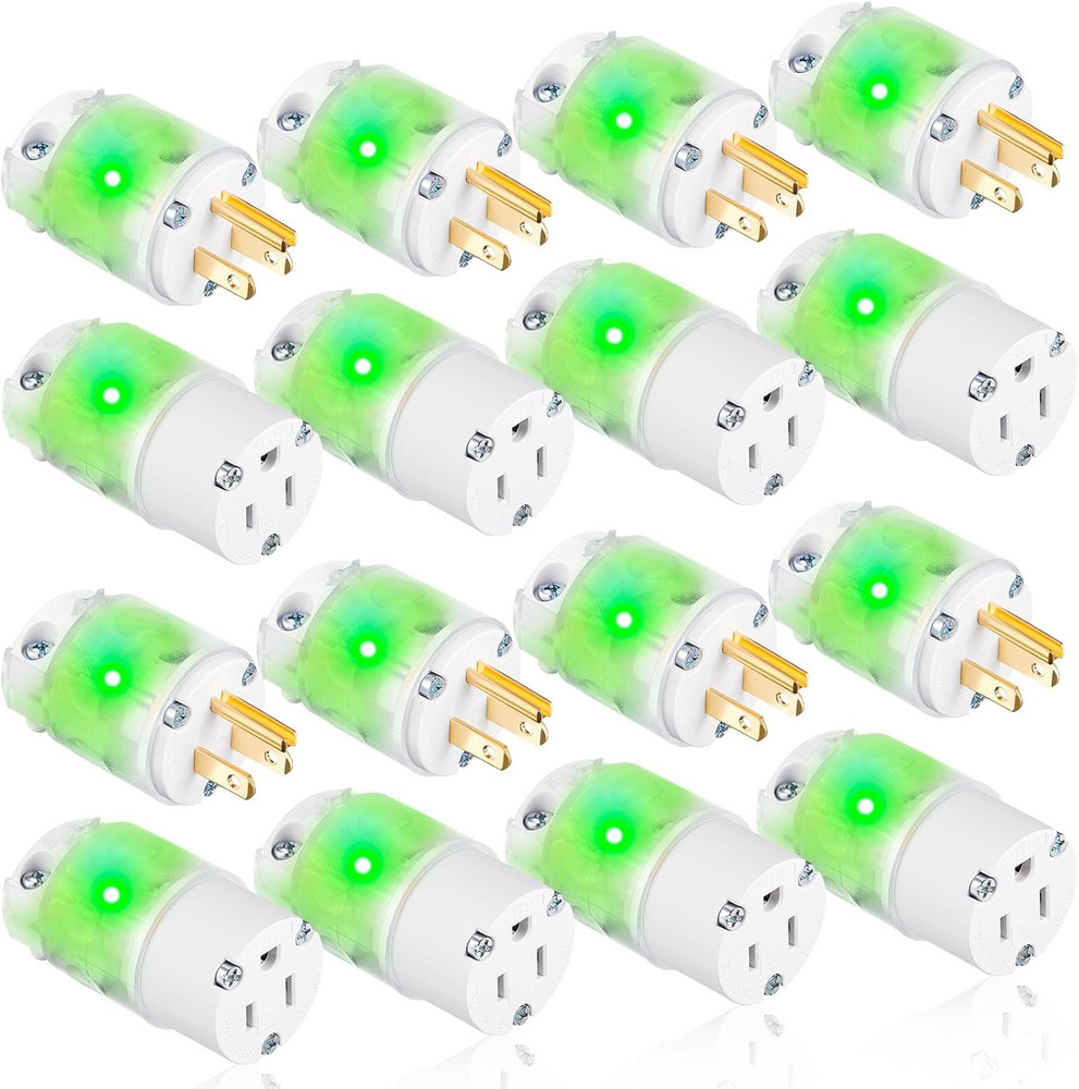 8 Set Lighted Plug and Connector Set Straight Blade Cord End Replacement 15A 125