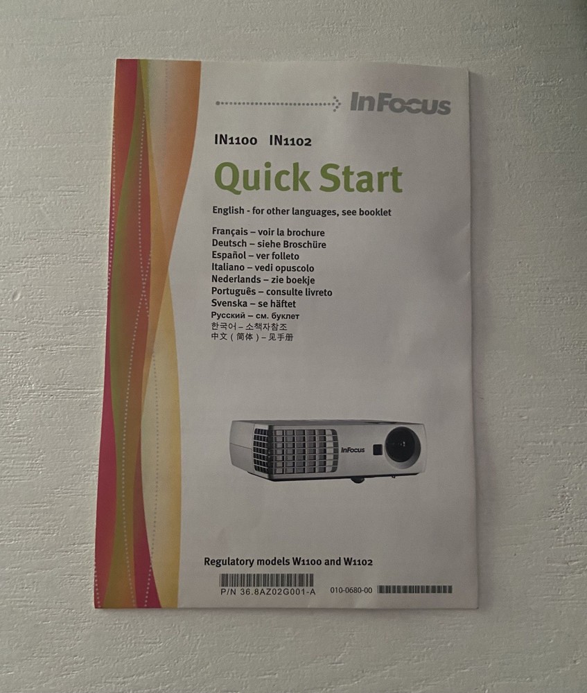 InFocus Projector IN1100 Model: W1100 w remote, cables, carrying case