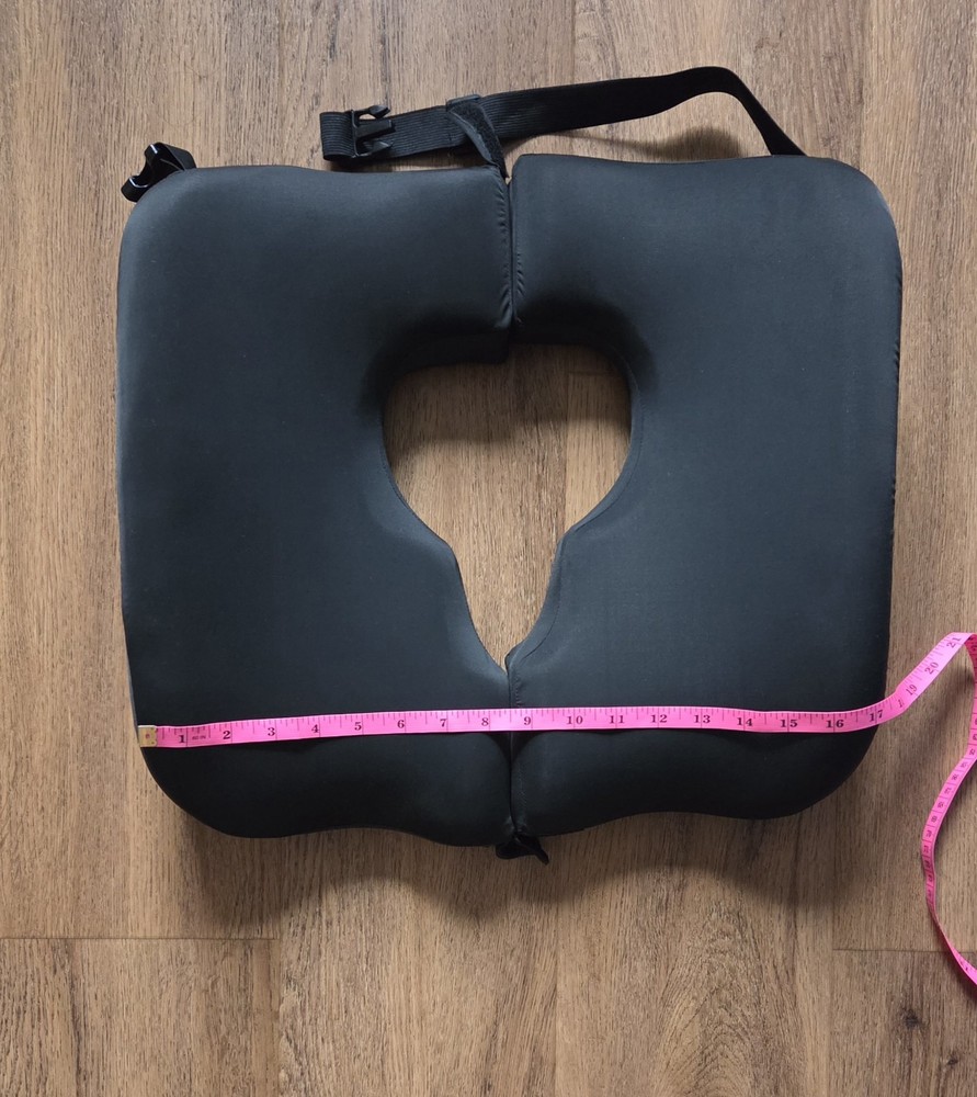 Black Ergonomic Split Design Seat Cushion, Polyester, Zip Cover, Slip Resistant