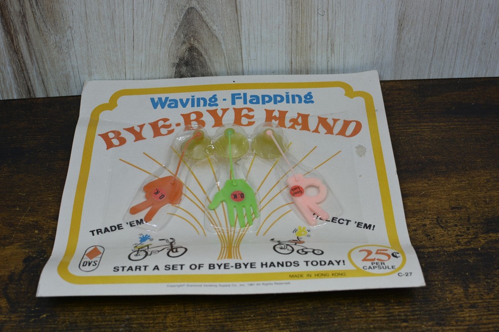 Vintage 1981 Bye-Bye Hands 25 Cents Diamond VENDING MACHINE display HEADER CARD