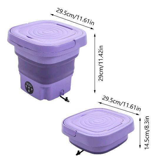 Portable Mini Washing Machine Foldable Multi-Functional w/Drainage Basket PURPLE