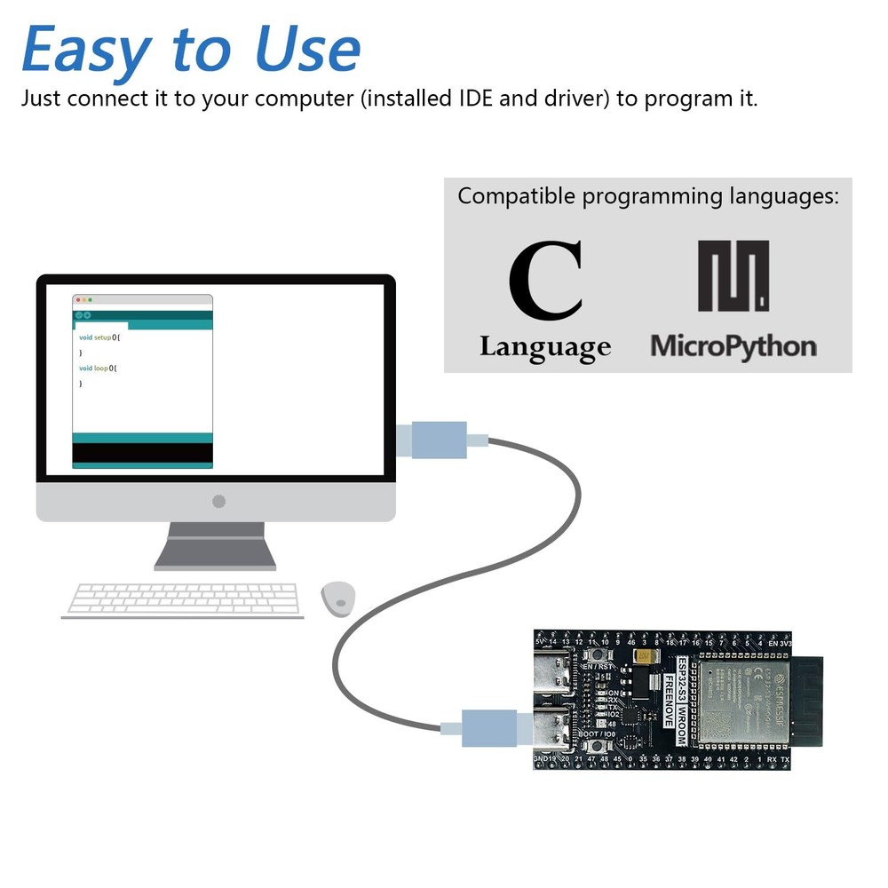 ESP32-S3-WROOM Board Lite 2 Pack Dual-core 32-bit 240 MHz Microcontroller Onb...