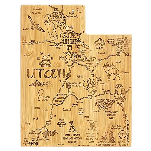 Destination Utah State Shaped Serving and Cutting Board, Includes Hang Tie