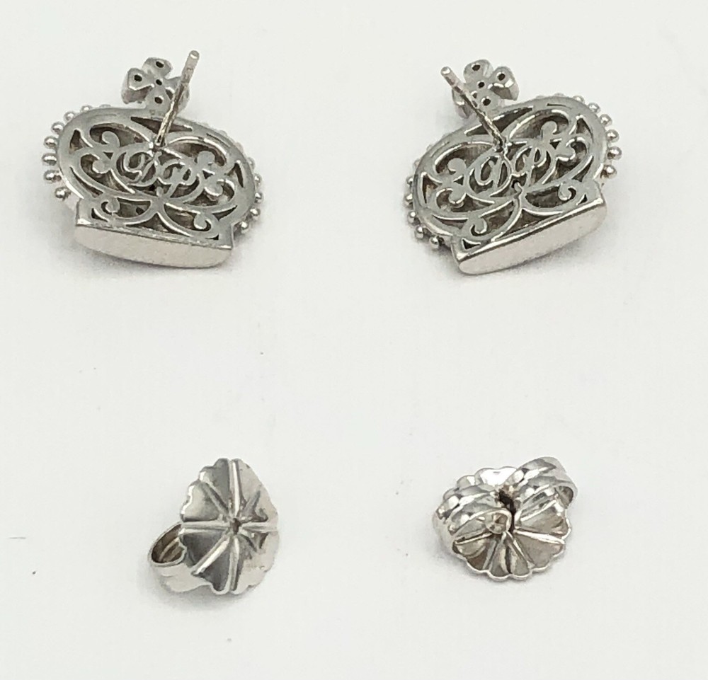 Stunning Fleur De Lis Sterling Silver Crown Earrings