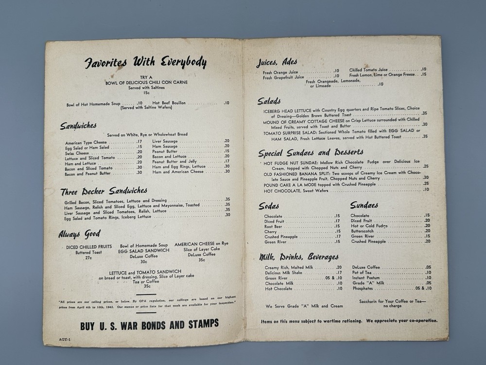Vintage 1947 Restaurant Menu Unknown Location Dinner Menu Wartime Rationing!