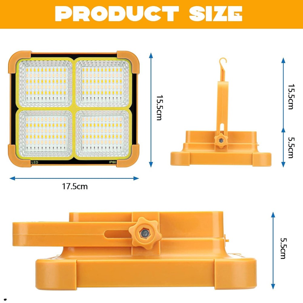 Portable LED Solar Work Light USB Rechargeable Emergency Worklight Security Lamp