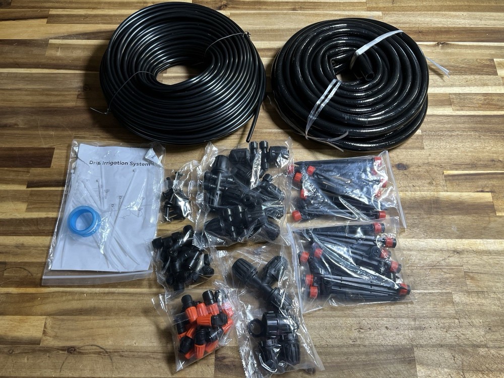 Complete 234FT Drip Irrigation System with 87 Quick Connectors - Automatic Sprin