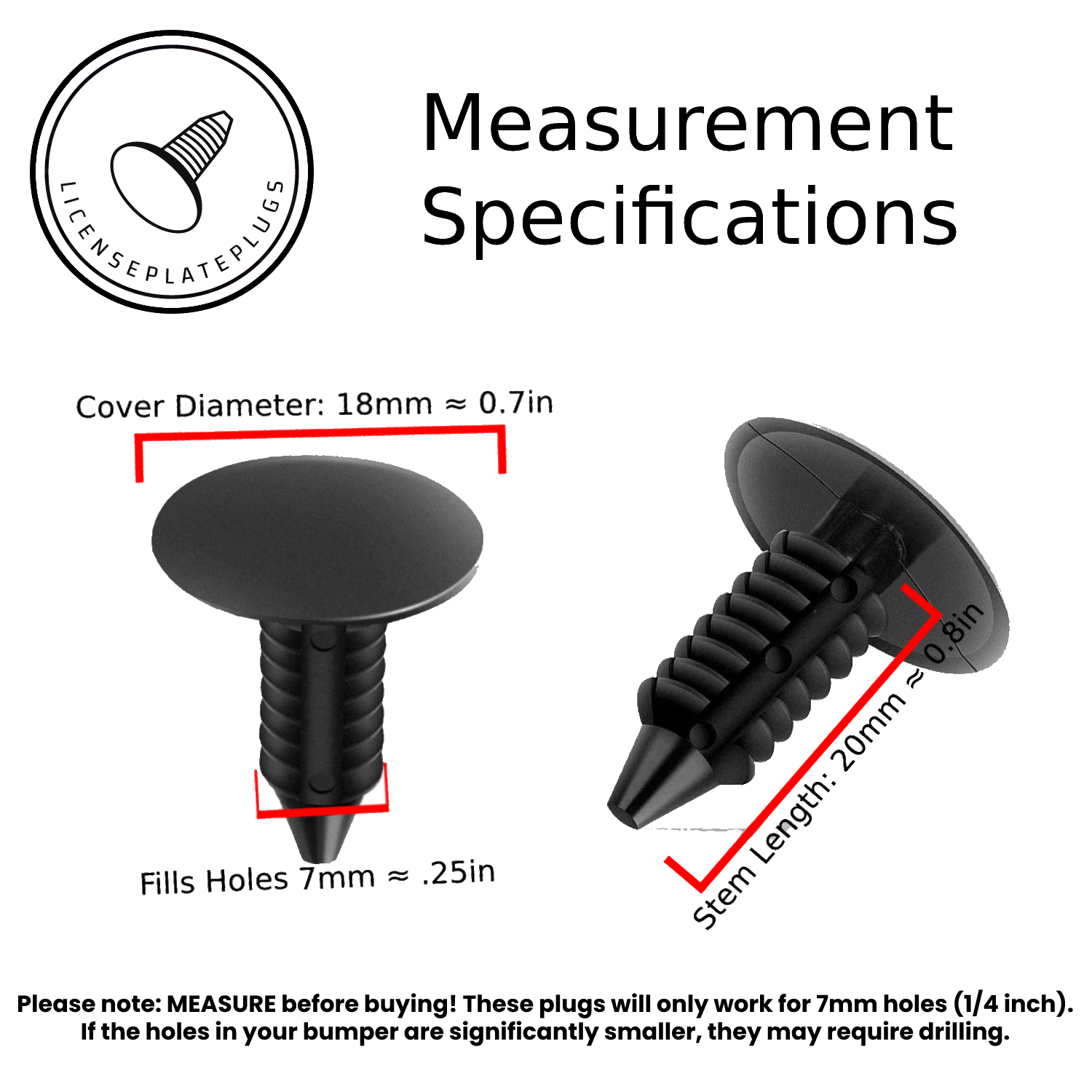 SET OF 4: License Plate Plugs Front Bumper Hole Covers Painted: Pick Your Color!