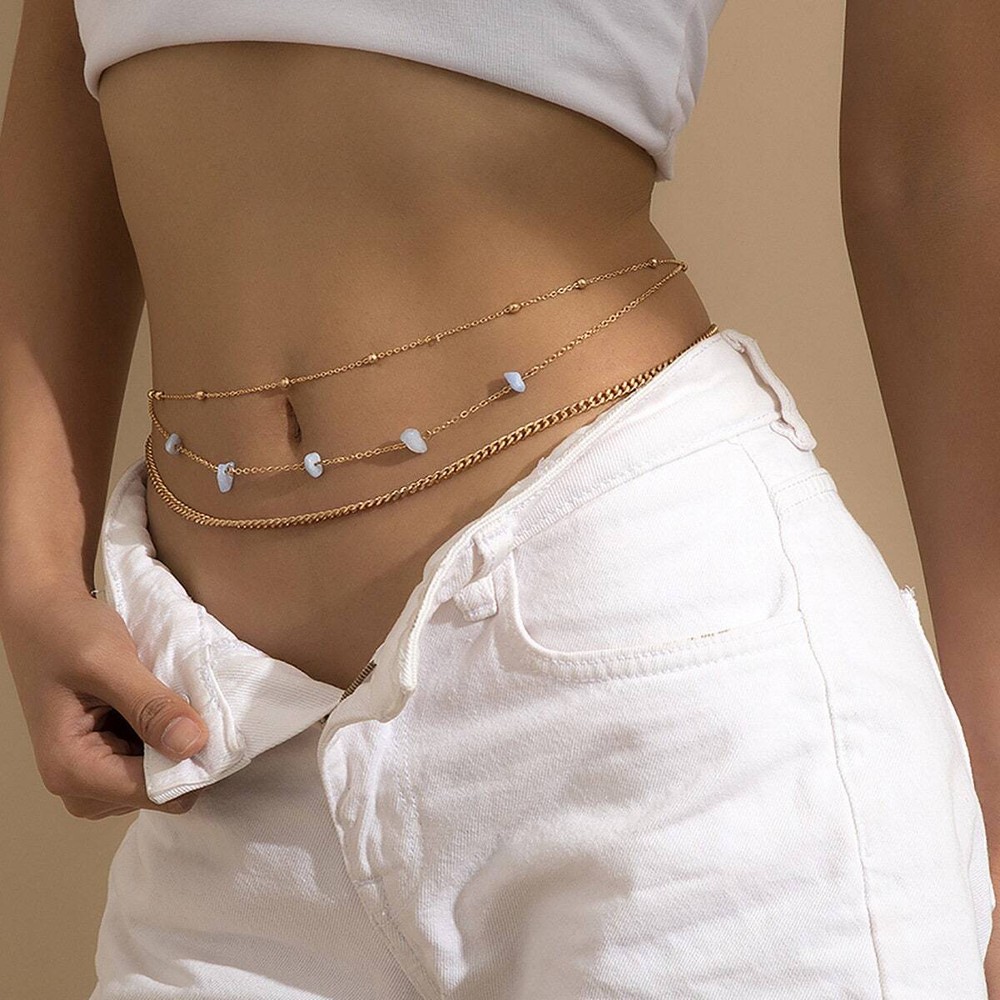 Gold Crystal Bead Waist Belly Chain in Solid Copper