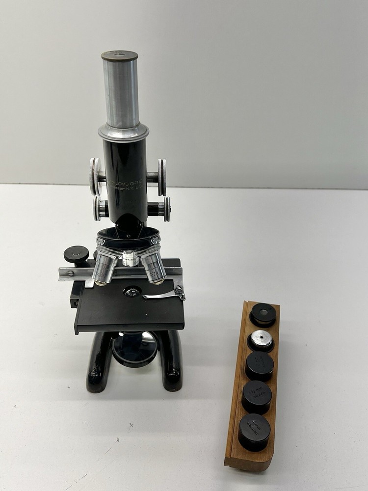 Vintage BAUSCH & LOMB Monocular MICROSCOPE w/ 3 Objectives Dated 1915