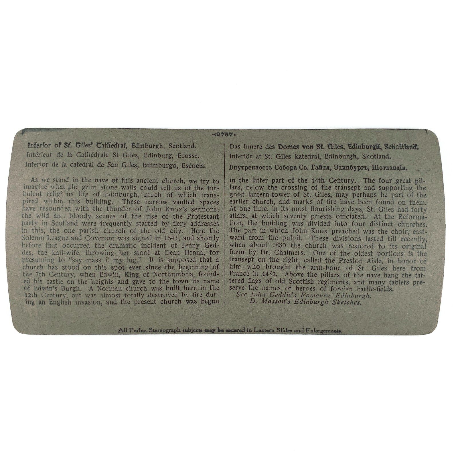 Edinburgh St Giles Cathedral Stereoview c1901 H C White Scotland Church H1678