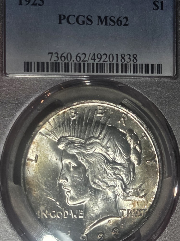 1923 $1 Peace Dollar PCGS MS62 Toned