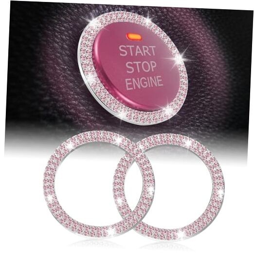 LivTee Car Engine Start Stop Decoration Ring, Crystal Double Rhinestone, Pink