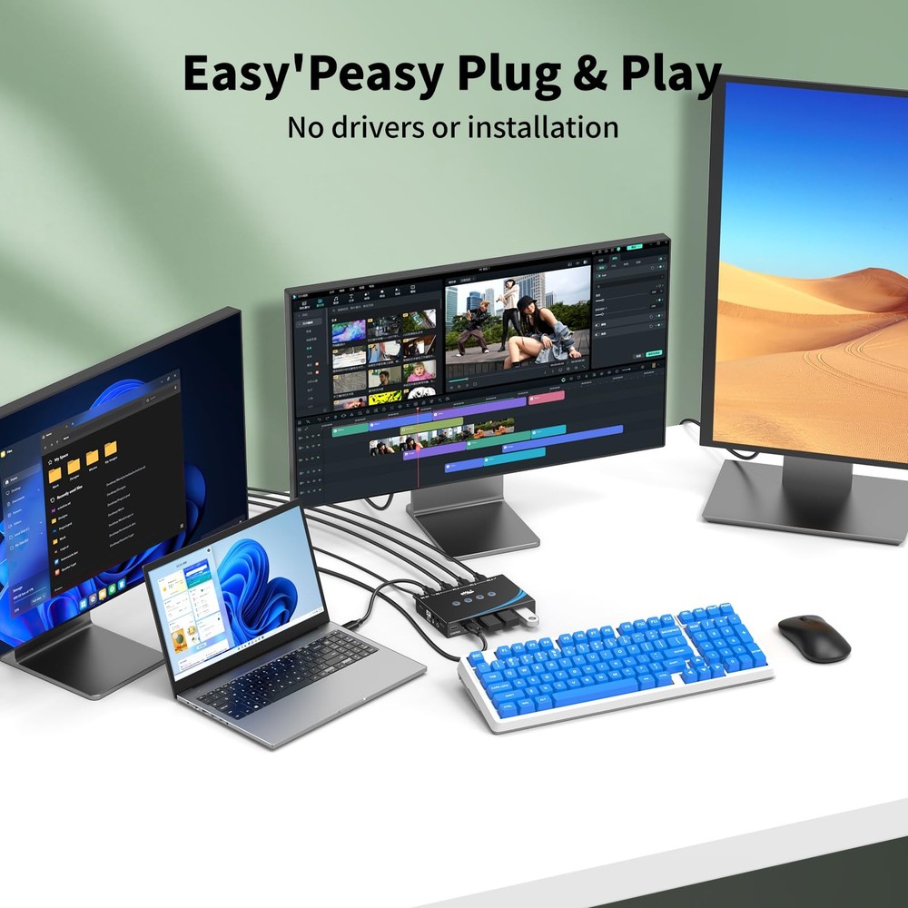 eKL USB 3.0 Switch 4 Computers Sharing USB Peripherals, 4 Port USB Switcher Shar