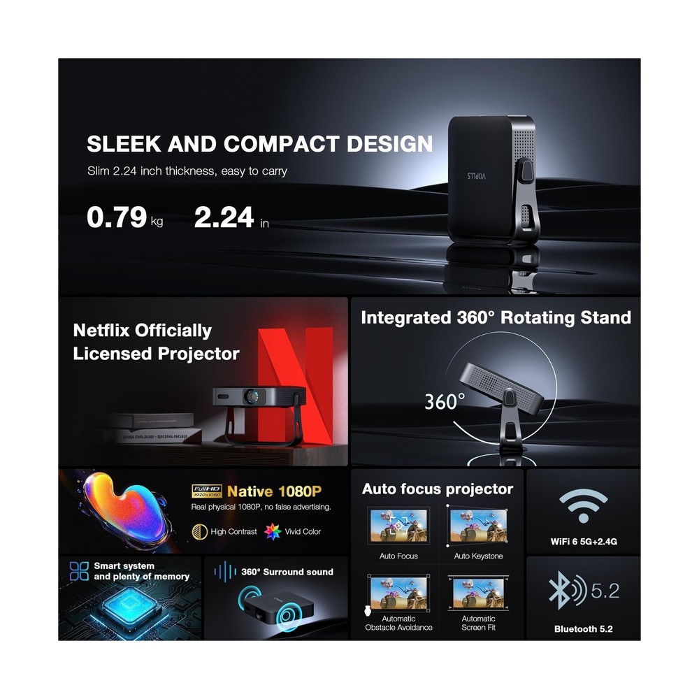 【Thinnest & Netflix-Licensed Projector】Smart Mini Projector with W