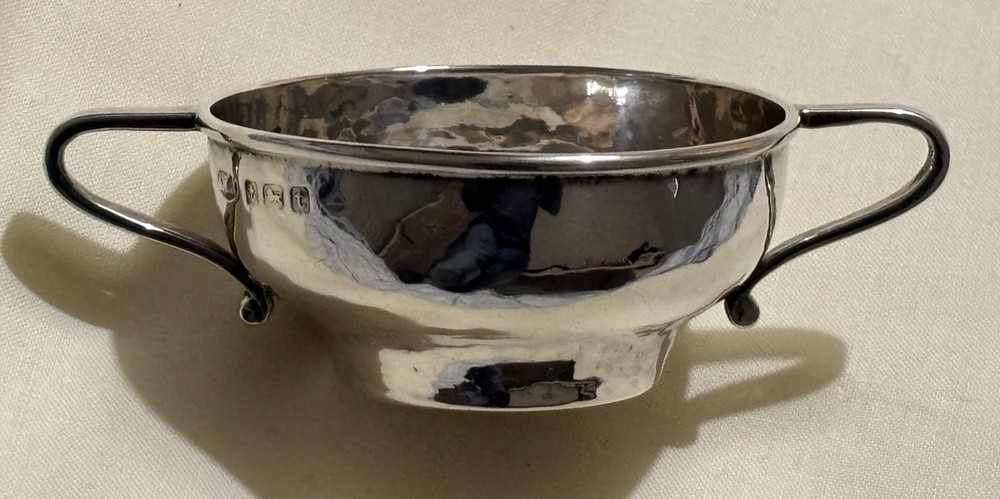 A E Jones Solid Silver Quaich, Two Handled Bowl, Arts And Crafts Movement 1918