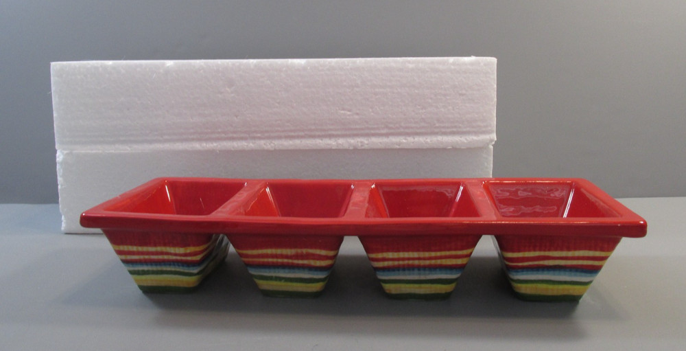 2014 Avon Striped Ceramic Condiment Server (no box) - 4 Sections