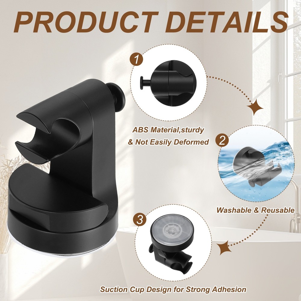 2Pcs Suction Cup Shower Head Holder Adjustable Handheld Shower Head Holder Black