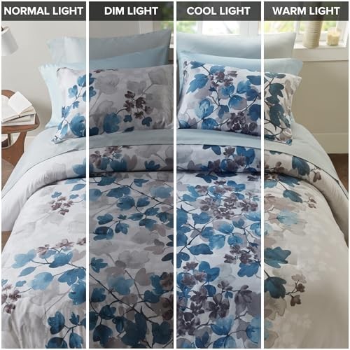 Comforter Set with Sheets, Floral Bed in A Bag Soft Microfiber Full Leaf Blue