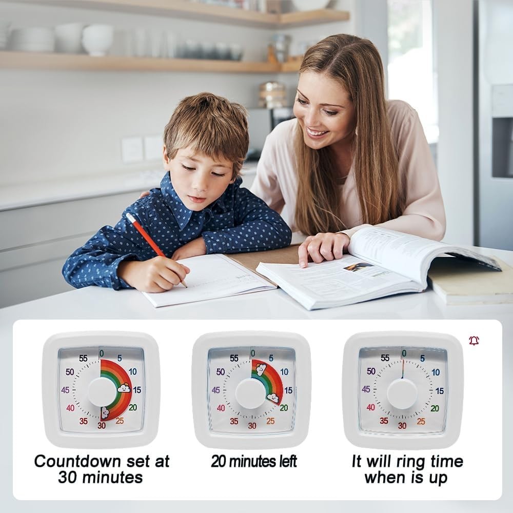 Rainbow Visual Timer for Kids, 60 Minute Silent Countdown Clock with Color Disk