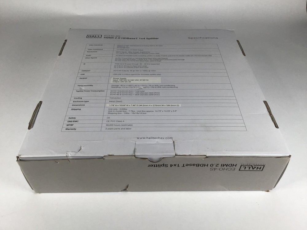 HALL TECHOLOGIES ECHO-4S HDMI 2.0 HDBaseT 1X4 Splitter *