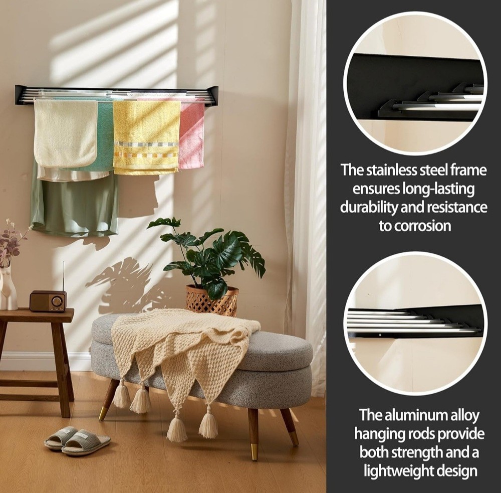 Wall Mounted Clothes Drying Rack 40" Folding Laundry Rack for Heavy Duty Use
