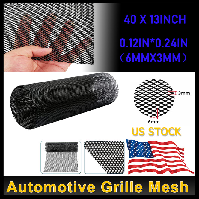 Universal Car Grill Mesh 40" x 13", Black-Painted 3 x 6mm Rhombic Hole black