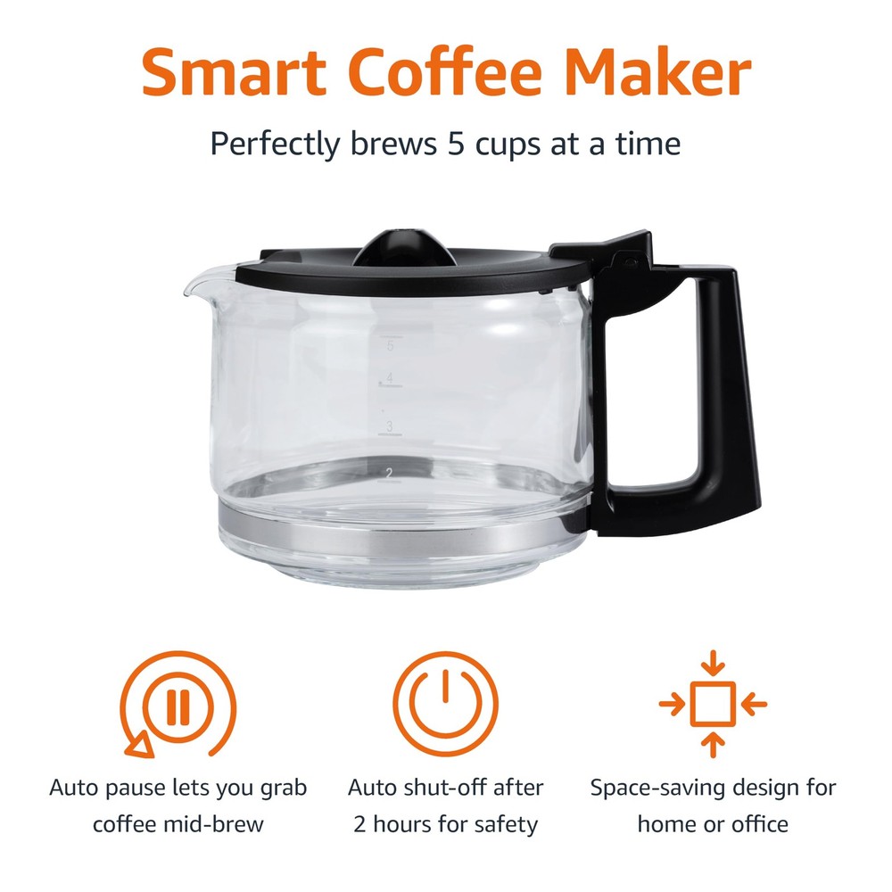Amazon Basics 5 Cup Drip Coffee Maker with Glass 5-Cup, Matte Black