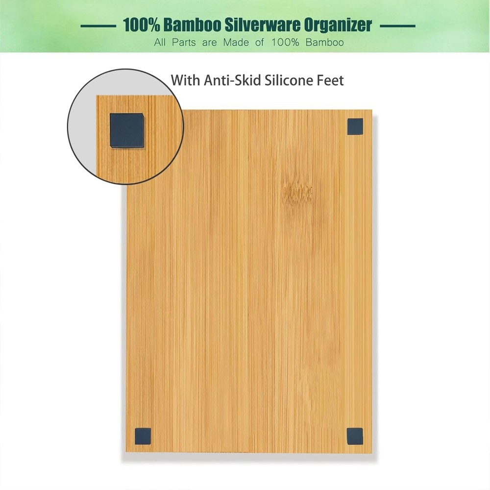 Kitchen Bamboo Silverware Drawer Organizer，Silverware 5 Slot, Natural