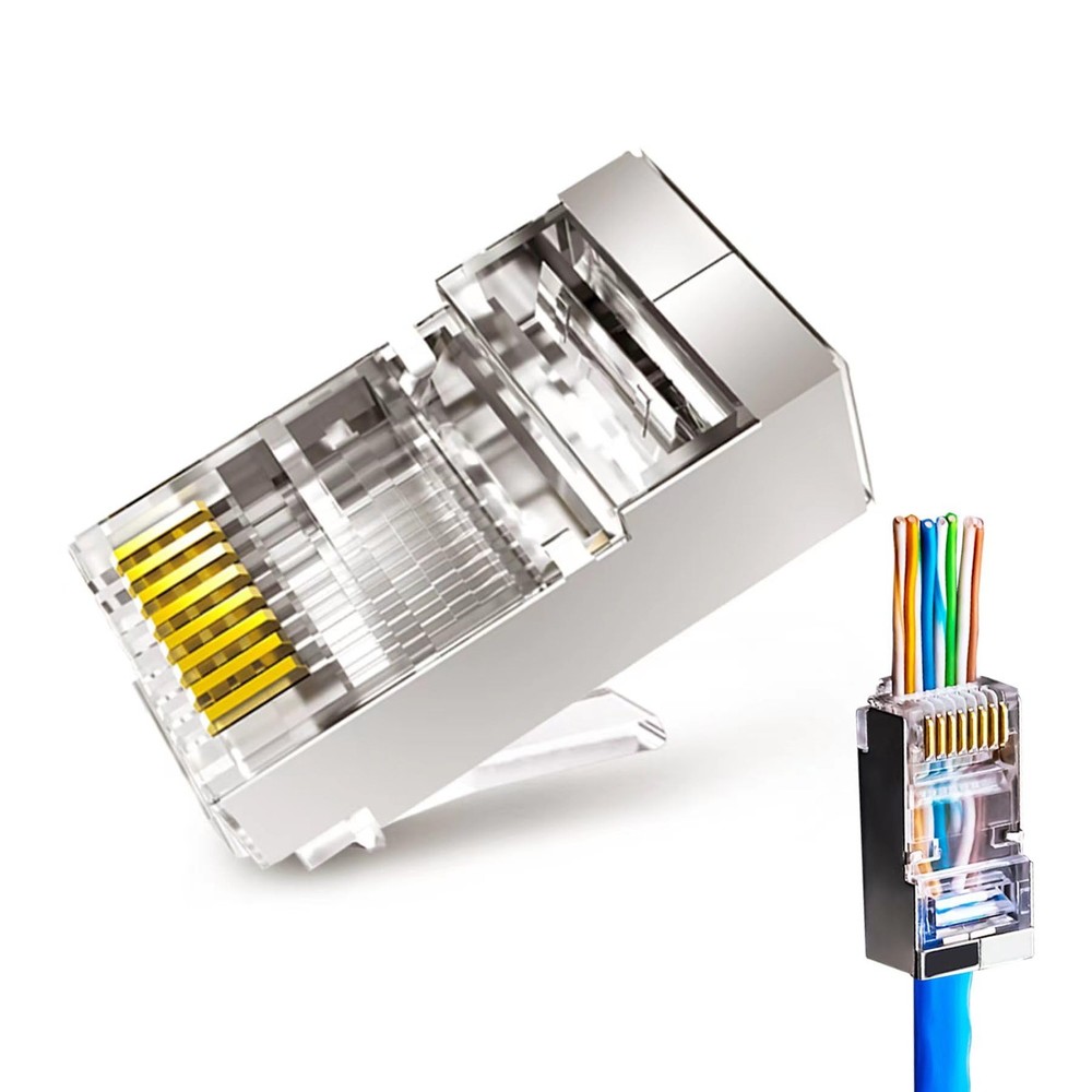 EZYUMM 20-Pack Cat6a RJ45 Connector Pass Through, Gold Cat6a,