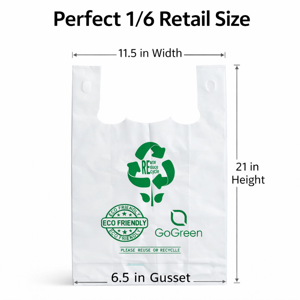 White 4 Mil Reusable Grocery T-Shirt Bags 1/6 21x6.5x11.5 Heavy Duty