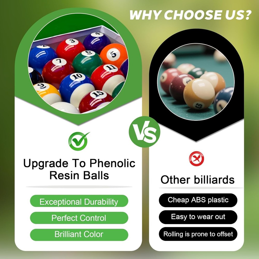 16 Regulation Size Billiard Balls Set 2-1/4" for Pool Tables - Solid & Stripes