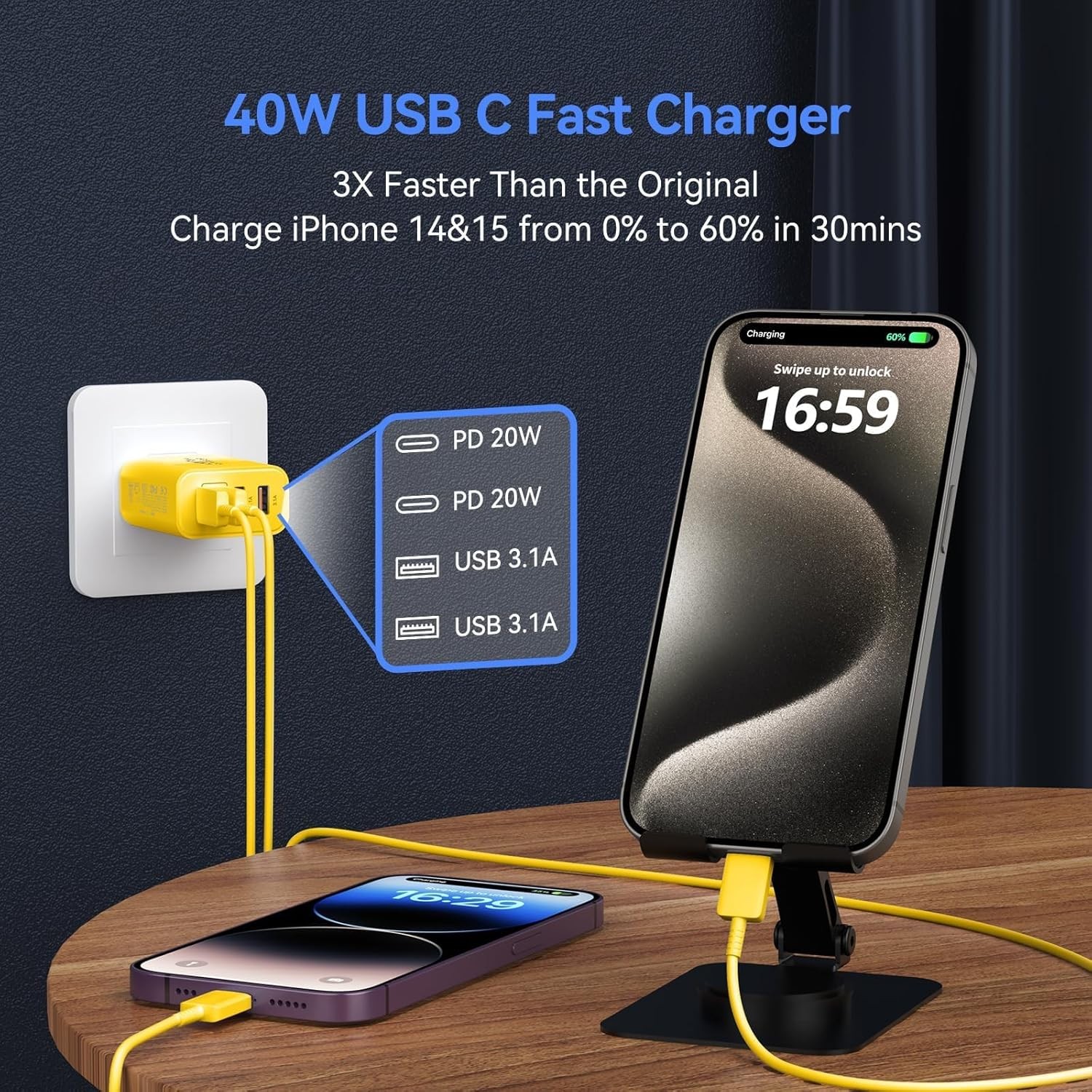 120W 4-Port USB C Fast Wall Charger Block For All Cell Phone iPad Lot