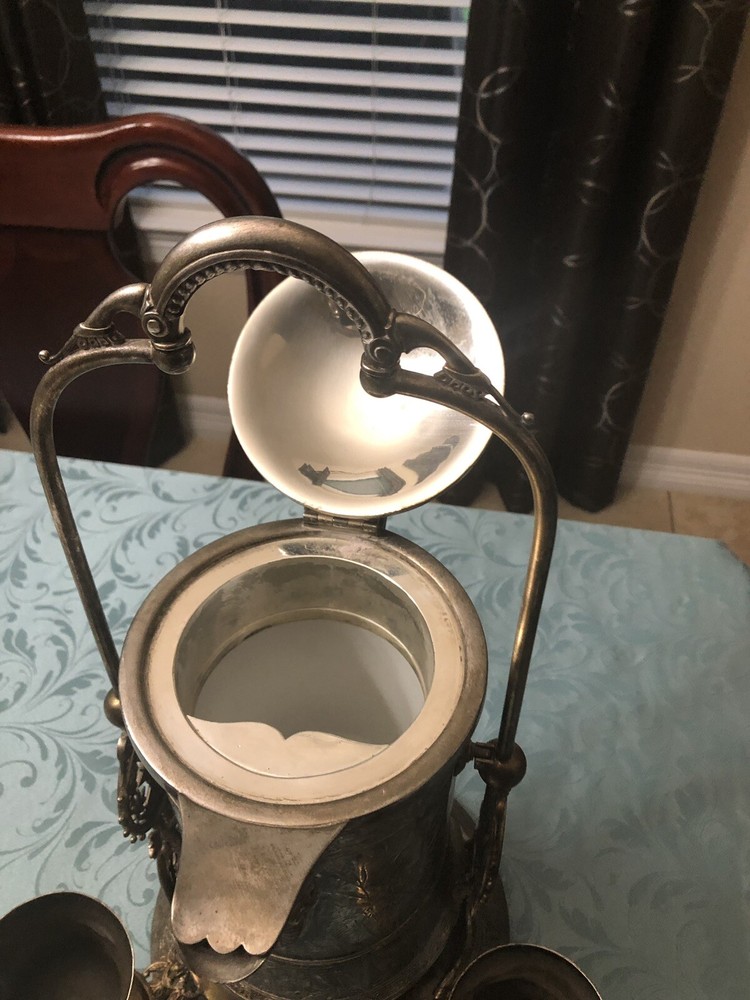 Tilting Water Pitcher, Victorian Antique With 2 Goblets