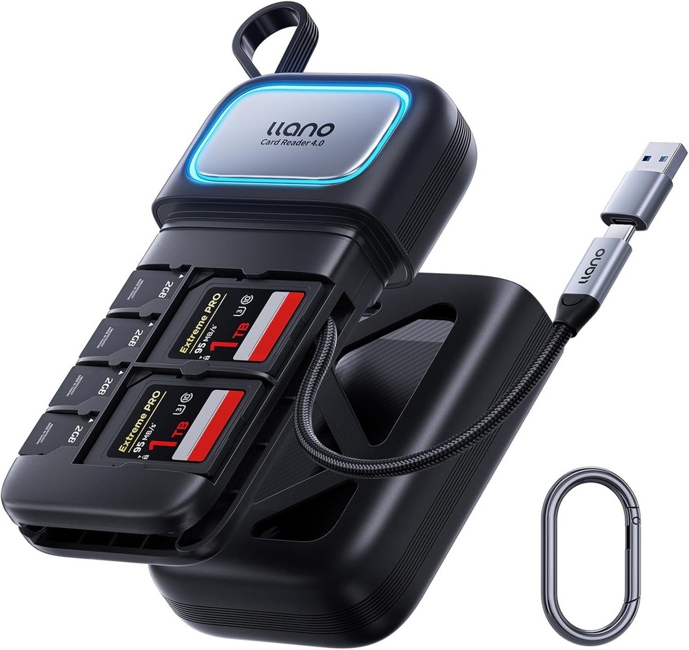 Quick Transfer 2-in-1 SD/Micro SD Card Reader Adapter with Built-in Storage Case